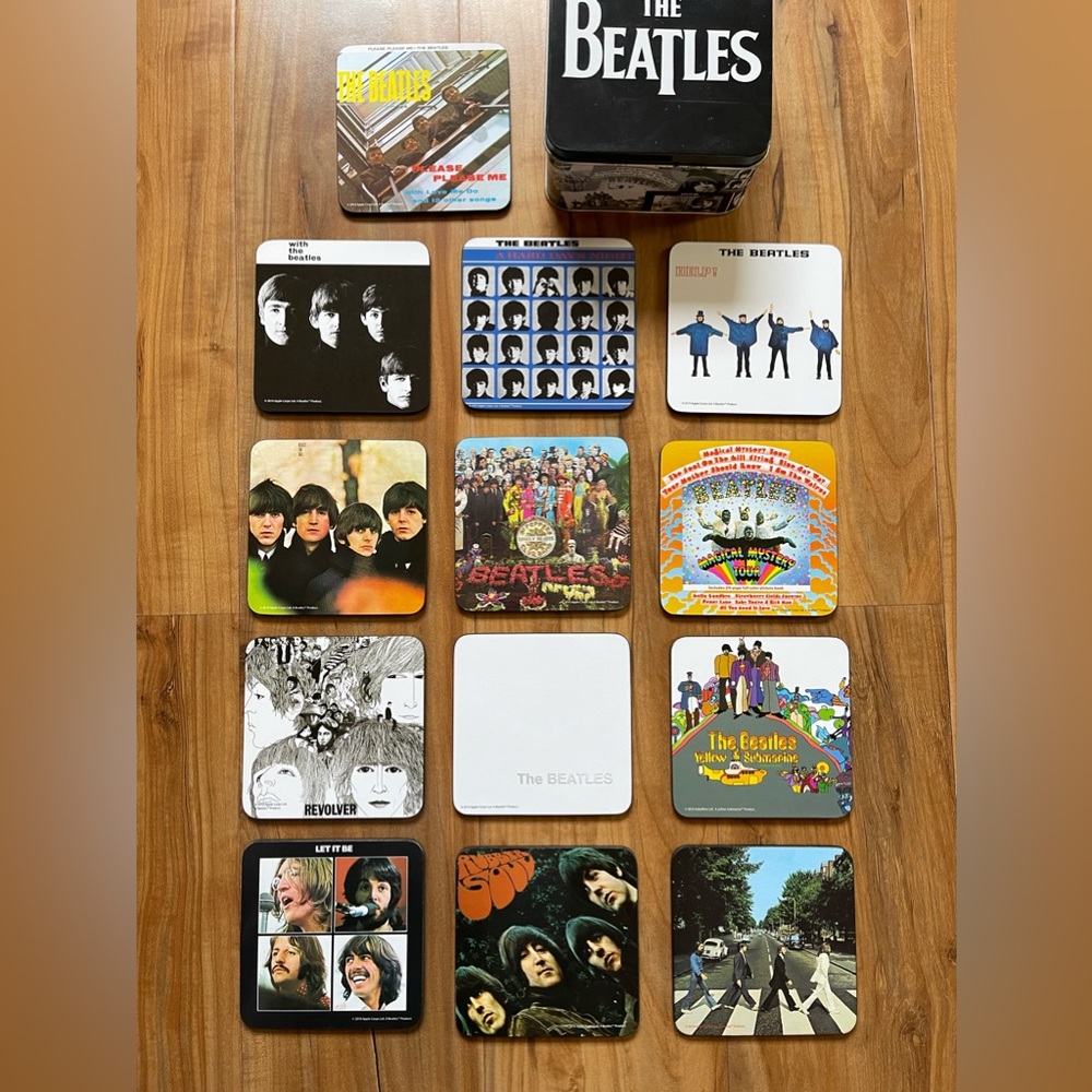 The Beatles 13 album covers coasters w collector tin